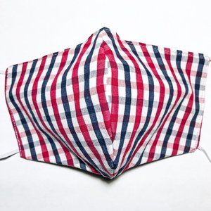 Homemade Red Blue Plaid 100% Cotton Face Mask